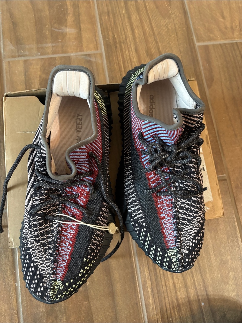 adidas Yeezy Black & Red Knit Low-Top Sneakers